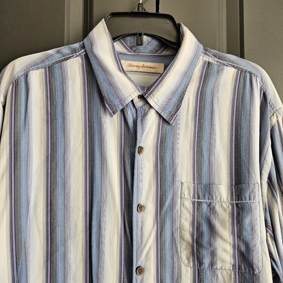 Tommy Bahama Mens Striped Long Sleeve Casual Shirt Blue Purple Tan XL - Picture 2 of 10